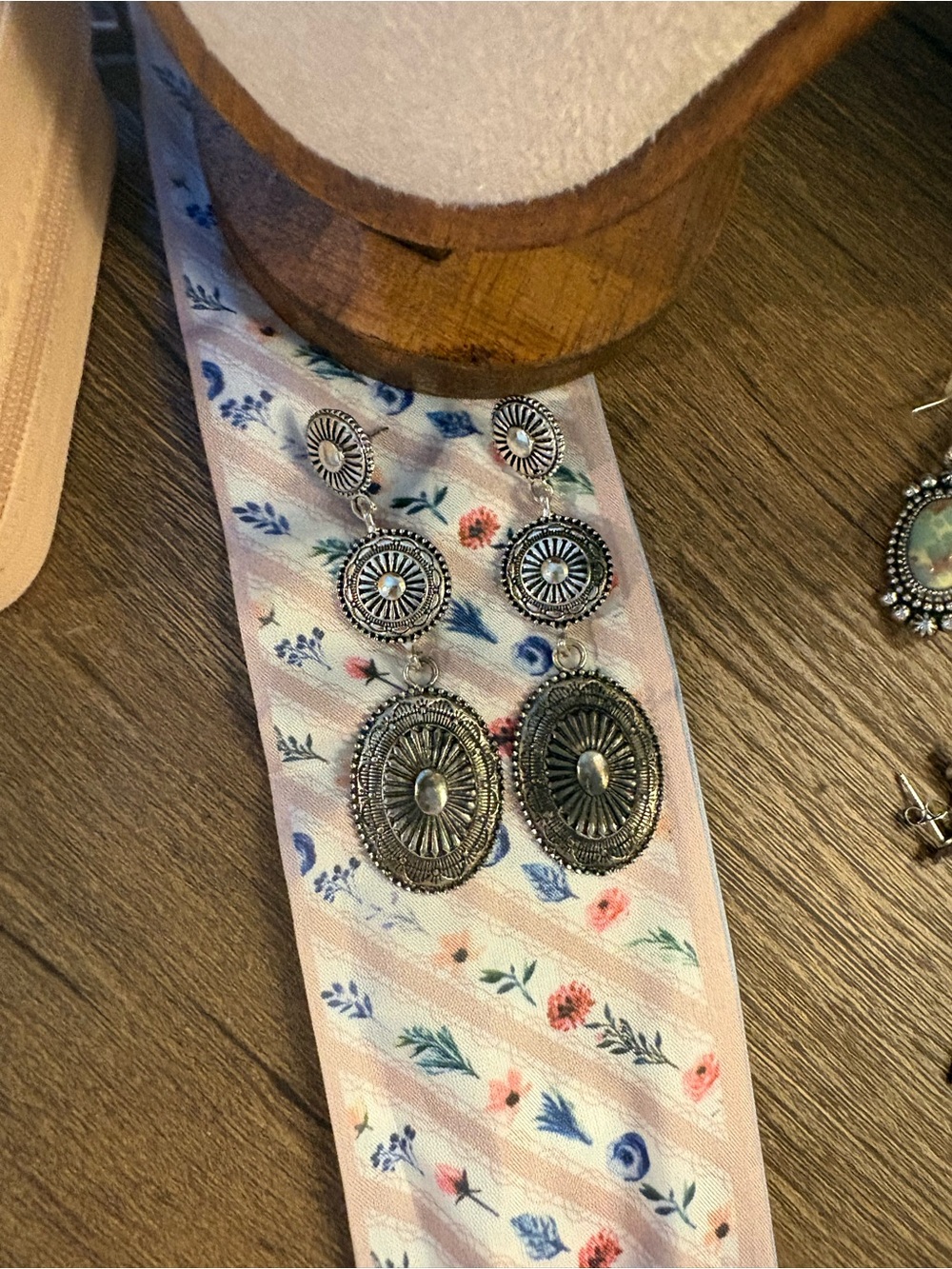 Silver-Tone Floral Medallion Drop Earrings - Women Jewelry